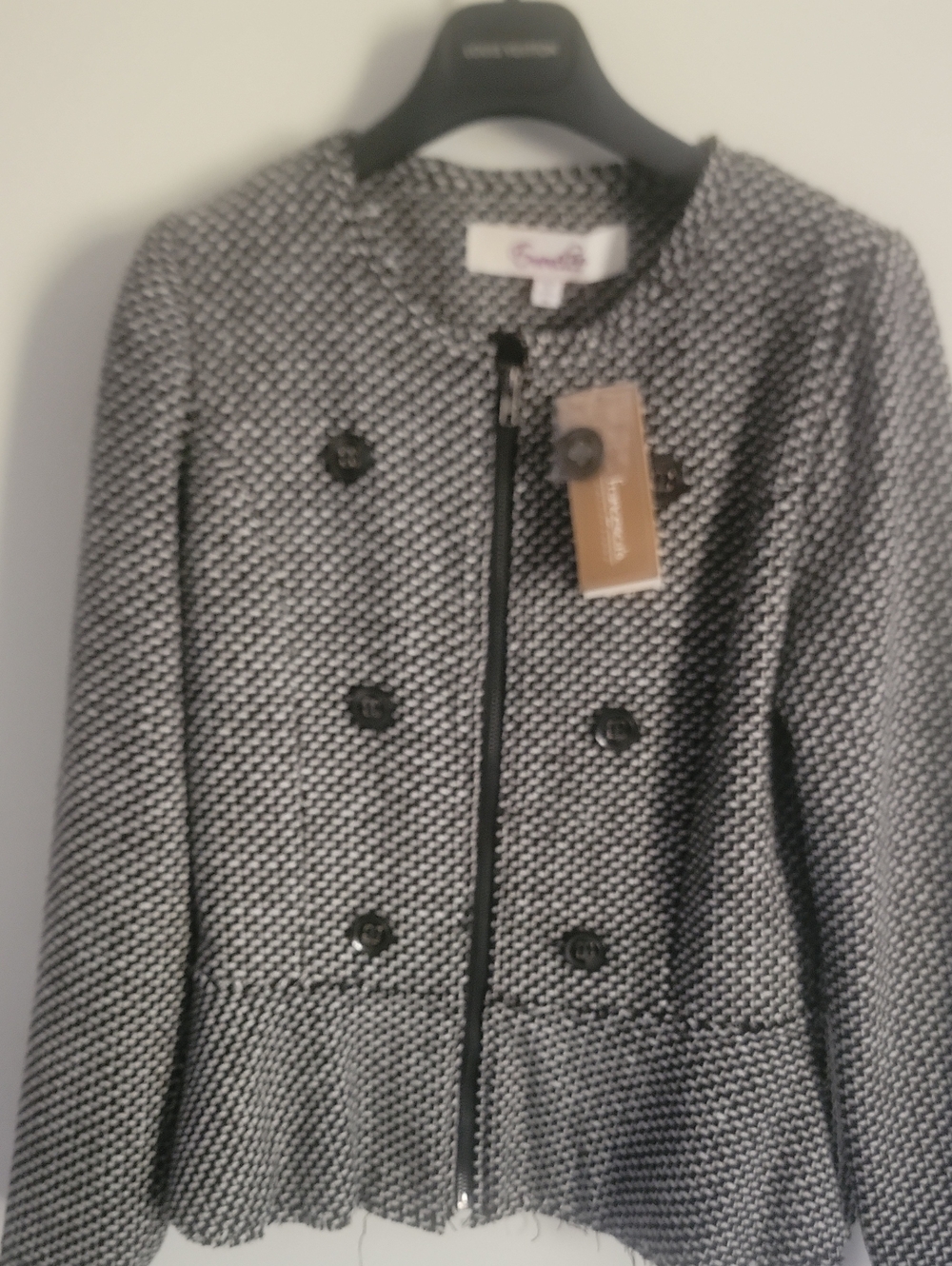 Emmelee for F.C. Black & Gray Tweed Peplum Zip Blazer